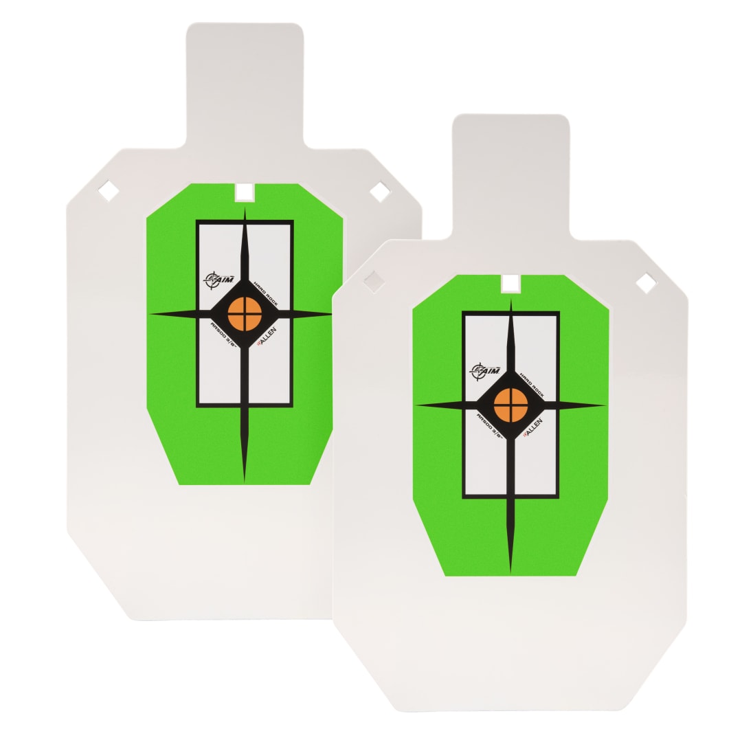 EZ Aim® Hardrock AR500 Steel Shooting Target, 3/8" Thick, IPSC Silhouette, 12"W x 20"H, 2-Pack, White/Green/Black