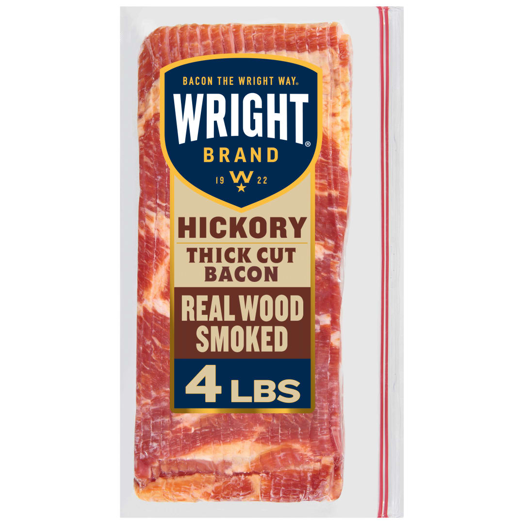 Wright Brand Hickory Real Wood Smoked Thick Cut Bacon, 64 oz Stack Pack