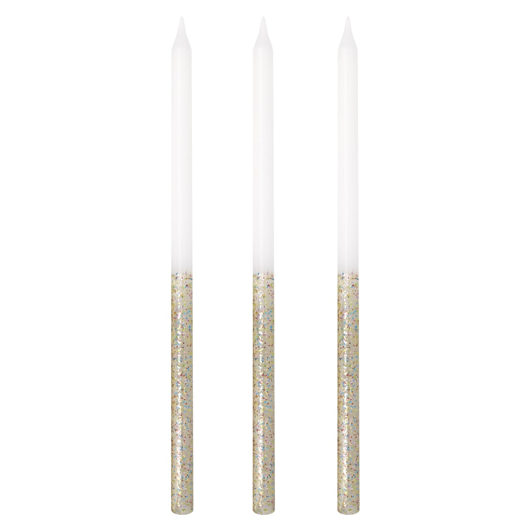 Rainbow Glitter-Dipped 5" Birthday Candles, 12ct