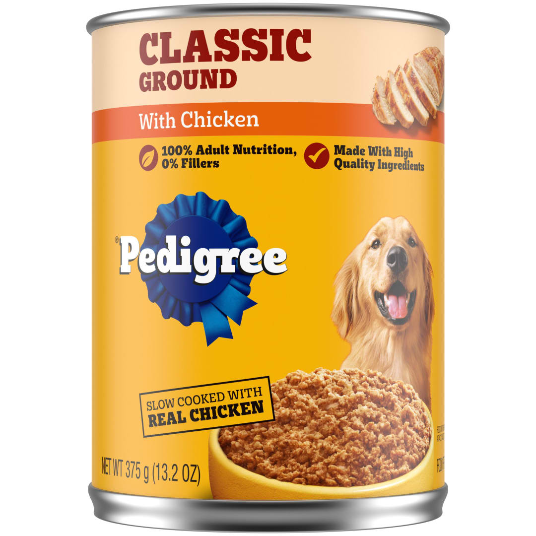 PEDIGREE CHOPPED GROUND DINNER Adult Canned Soft Wet Dog Food with Chicken, 13.2 oz. Cans 12 Pack