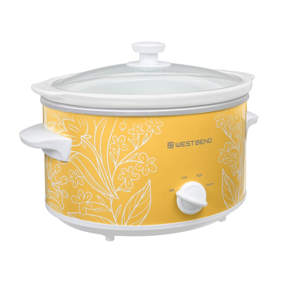 SCWB4QPTYW13 - West Bend 4 QT Pattern Slow Cooker, Yellow and White