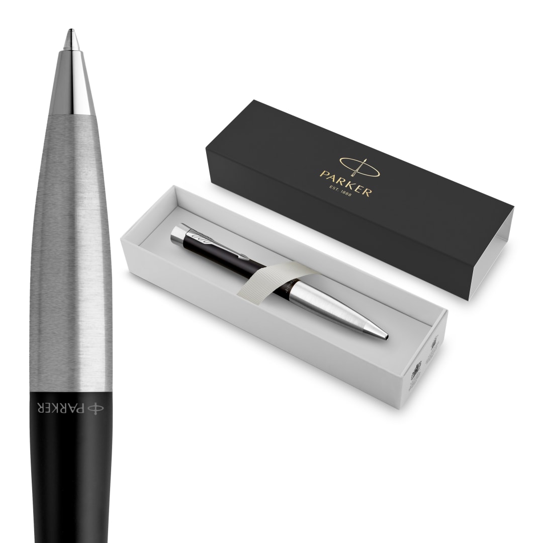 Parker Urban Twist Bolígrafo, Negro Tenue Con Detalles Cromados, Punta Mediana Con Tinta Azule, Caja Para Regalo