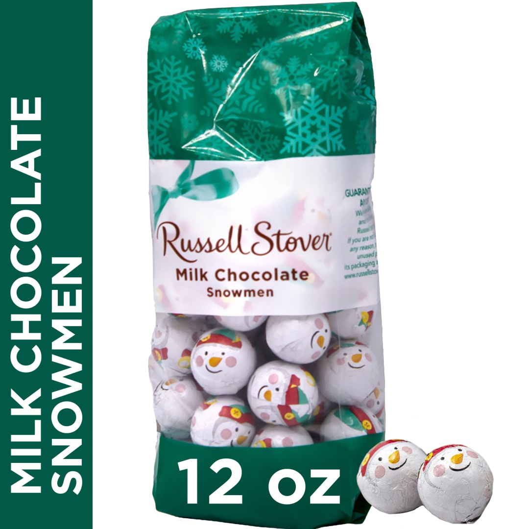 RUSSELL STOVER Christmas Solid Milk Chocolate Snowman Faces Gift Bag, 12 oz.