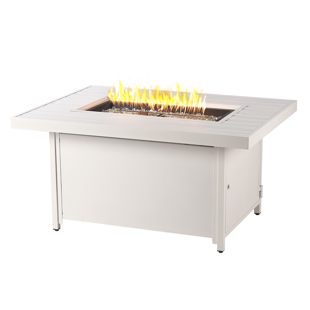 Rectangular 48 in. x 36 in. Aluminum Propane Fire Pit Table, Glass Beads, Two Covers, Lid, 55,000 BTUs in White Finish