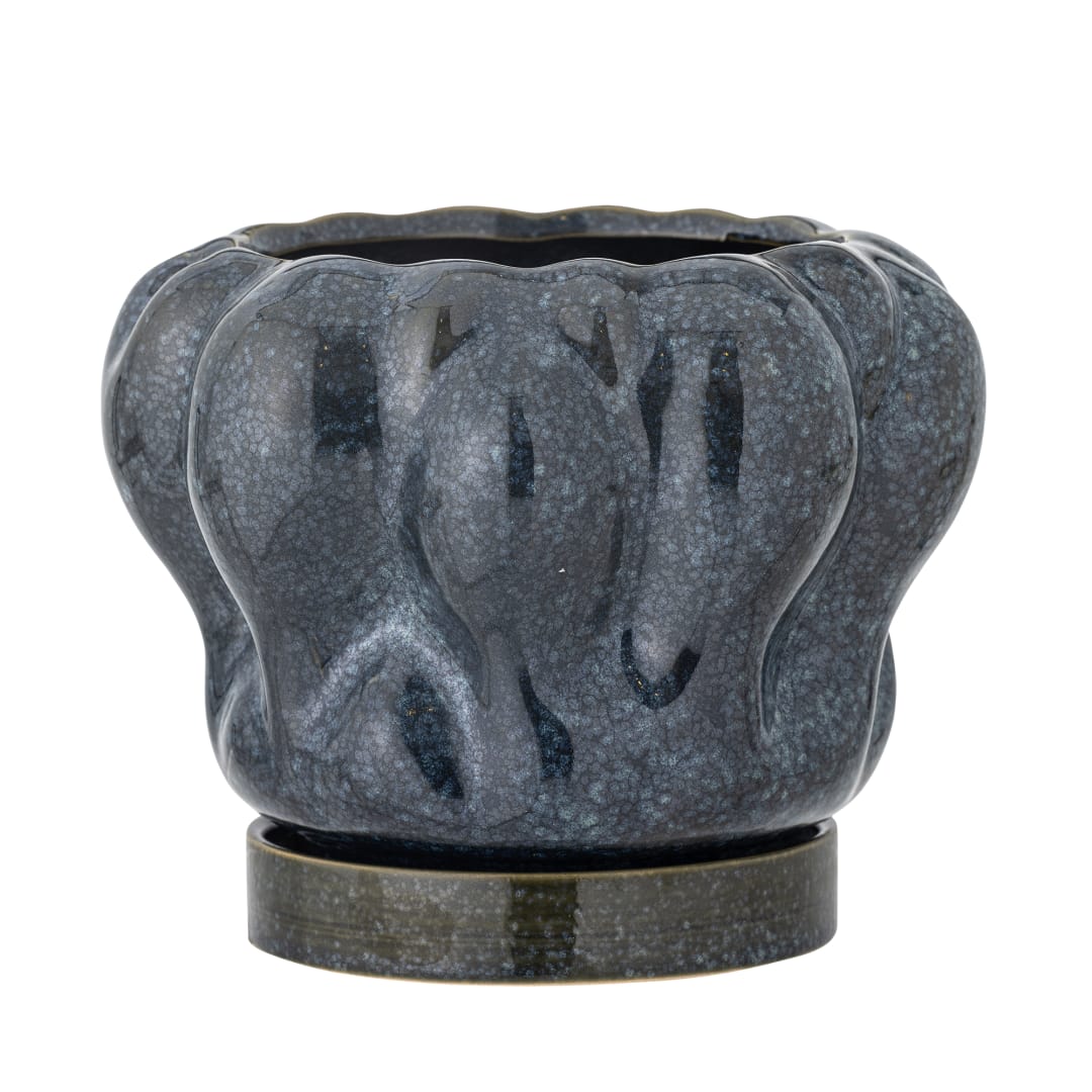 82061454 - Hollis Flowerpot w/Saucer, Blue, Stoneware STOCK: 226
