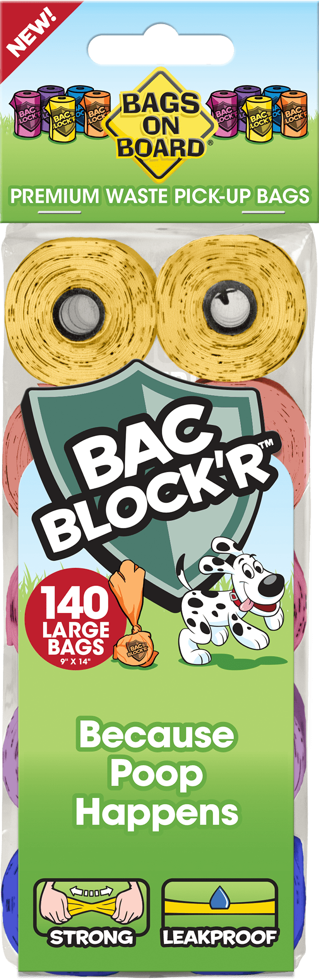 Bags On Board Dog Poop Bags | Strong, Leak Proof Dog Waste Bags | 9 x14 Inches, 140 Assorted Color Bags