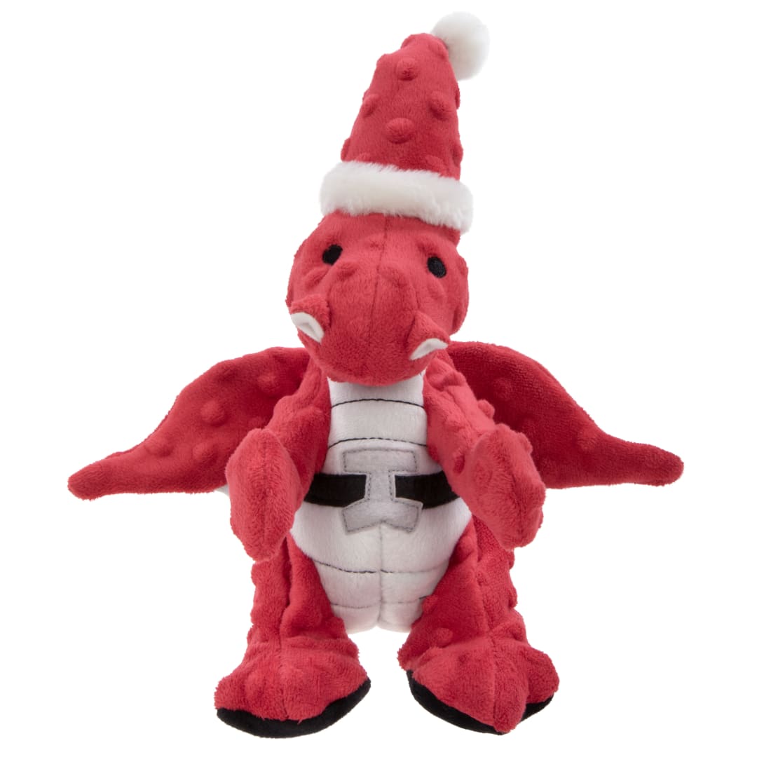 goDog Holiday Collection Dragons Santa Squeaky Plush Dog Toy With Chew Guard Technology, Large, Red