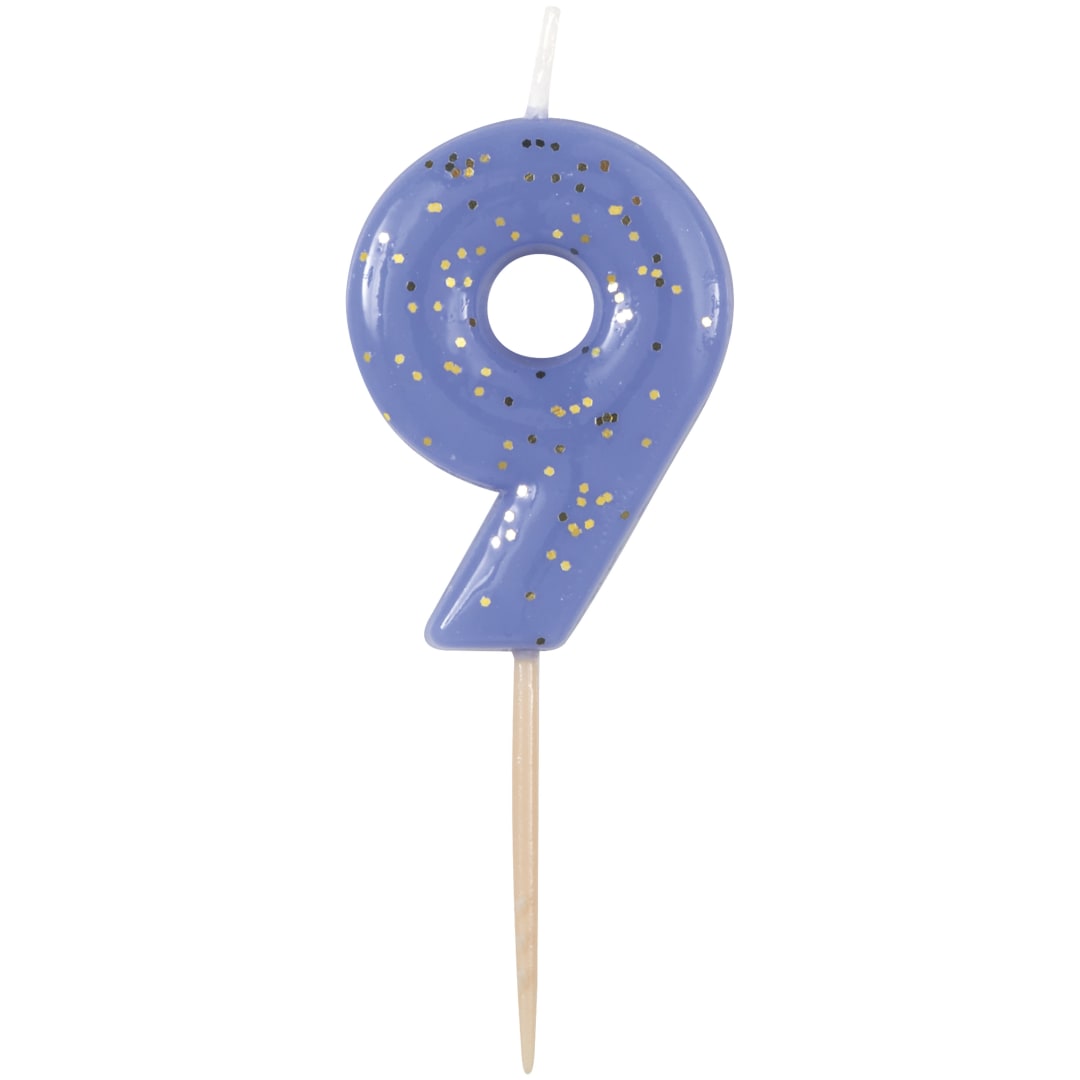 Mini Gold Glitter Pastel Number 9 Pick Birthday Candle
