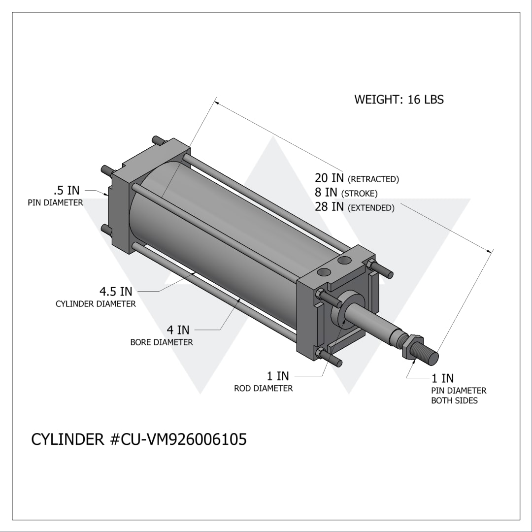 Wastebuilt® Replacement for Cusco Boom Cylinder 8 Moro Pneumatic (4" X 1" X 8")
