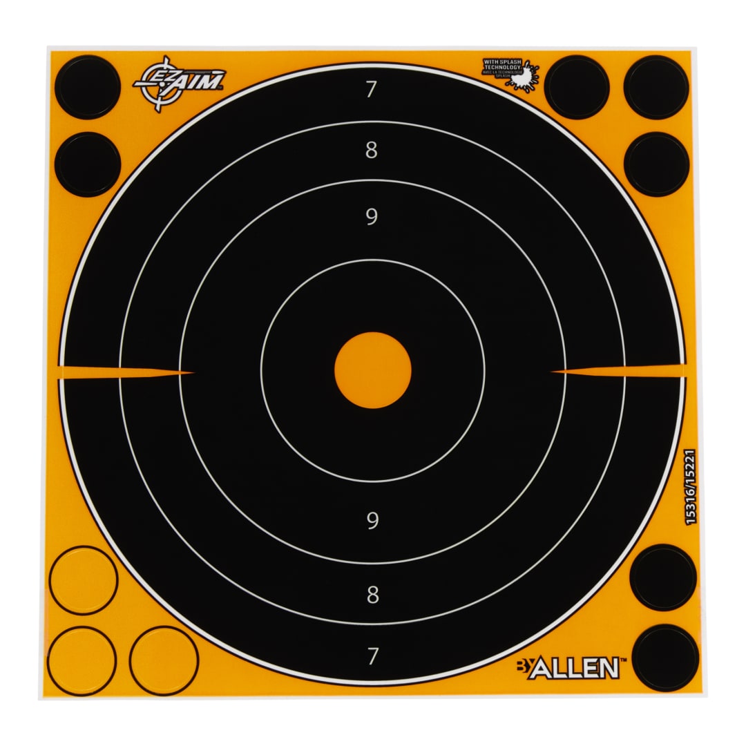 EZ Aim® Adhesive Splash Reactive Paper Shooting Targets, Bullseye, 8"W x 8"H, 30-Pack, Black/Orange