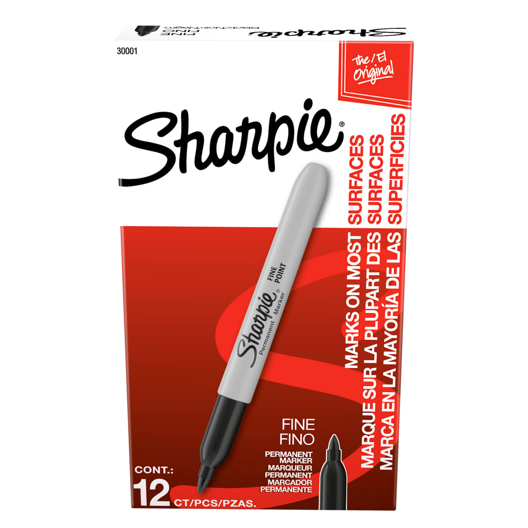 Sharpie Permanent Markers, Fine Point, Black, 12 Count