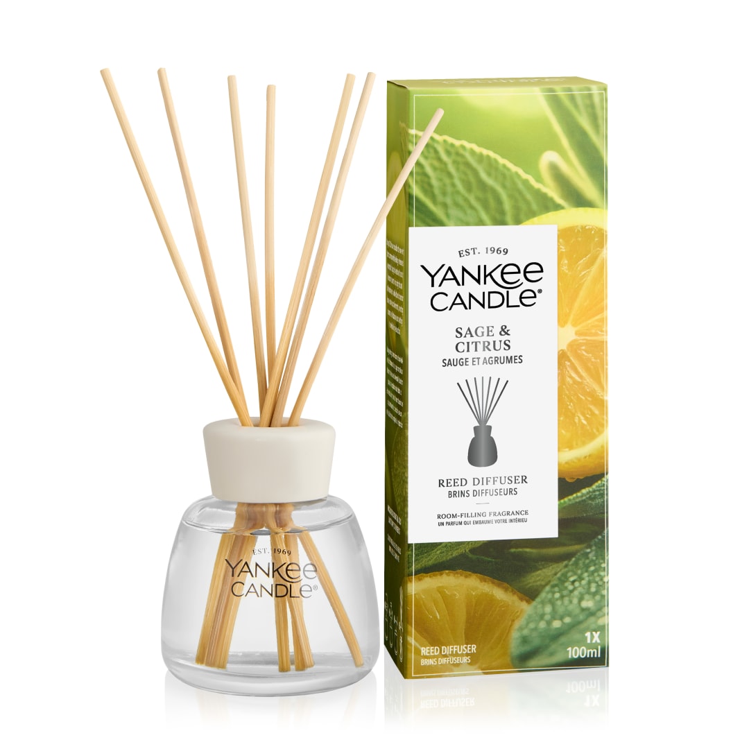 Yankee Candle Difusor de caña perfumado, Sage & Citrus, 100 ml | Ambientadores de hogar, Hasta 10 semanas de fragancia, regalos originales para mujer