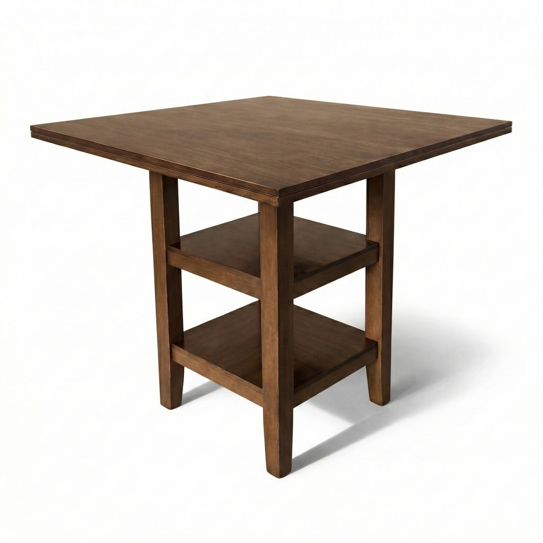 Modern 41.3 Inch Square Counter Height Dining Table, Dirty Oak Finish Solid Rubberwood
