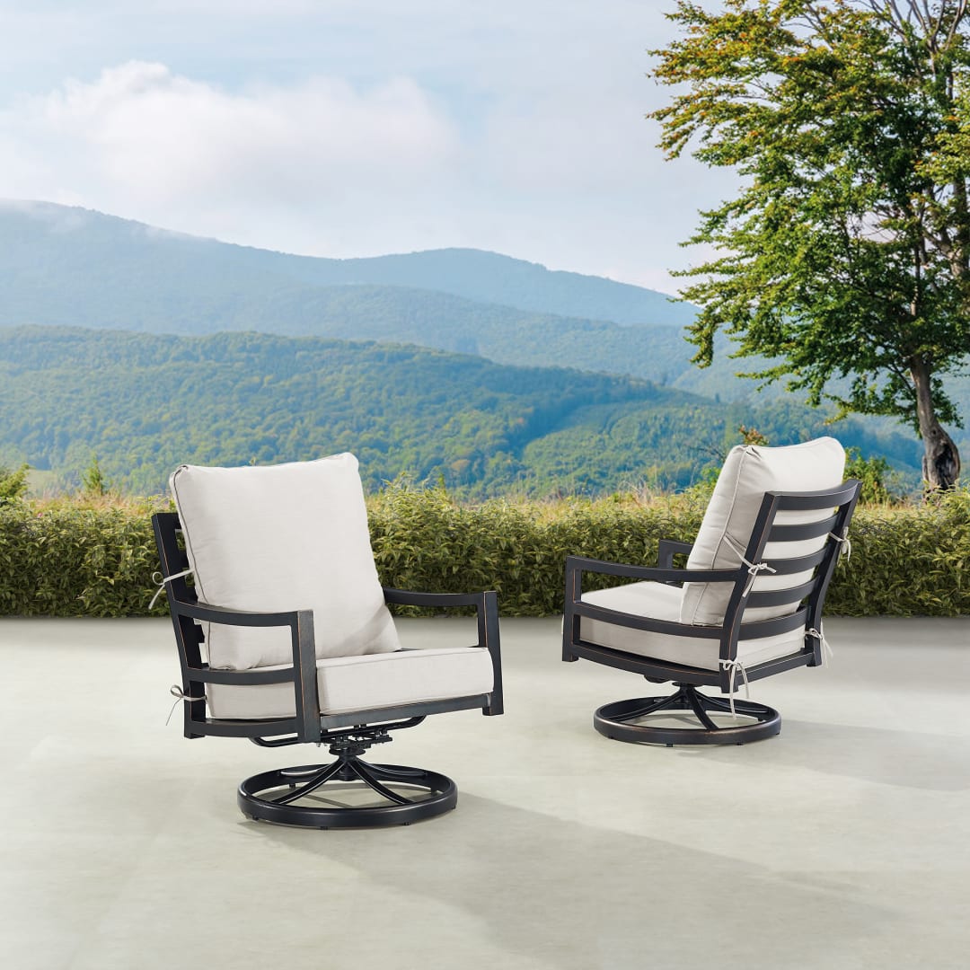 Pair of Black Aluminum Patio Deep Seating Swivel Rocker Club Chairs with Cushions