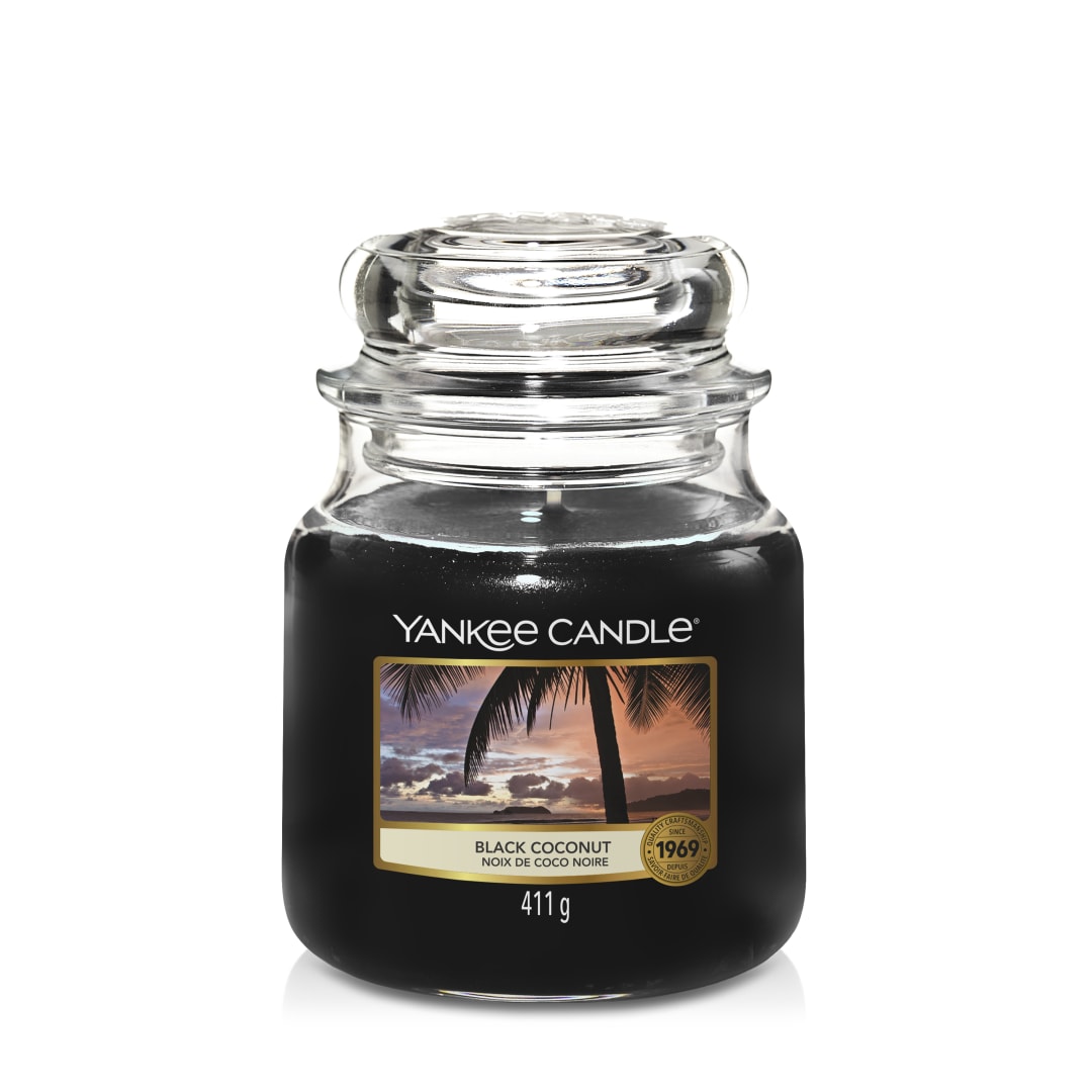 Yankee Candle Vela perfumada | Vela mediana en tarro Black Coconut | Duración: hasta 75 horas