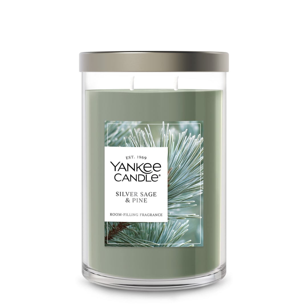 Yankee Candle Large Tumbler Scented Candle with up to 80 Hour Burn Time, Premium Plant Wax Blend for Consistent Burn, 20 oz Tumbler Candle with Room Filling Fragrance, Silver Sage & Pine
