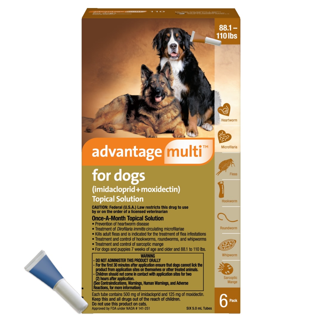 Advantage Multi for Dogs 6-in-1 Heartworm Prevention | Kills Fleas & More | Dogs 88.1-110 lbs. | 6-Month Supply