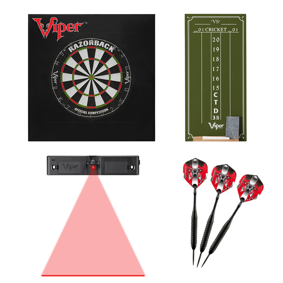 Viper Razorback Sisal/Bristle Dartboard with 22 Gram Steel Tip Darts, Throw Line Light, Square Wall Defender & Small Chalk Scoreboard