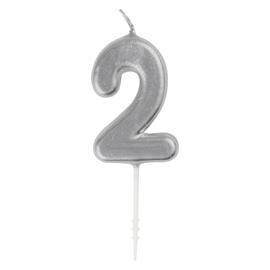 Mini Metallic Silver Number 2 Pick Birthday Candle
