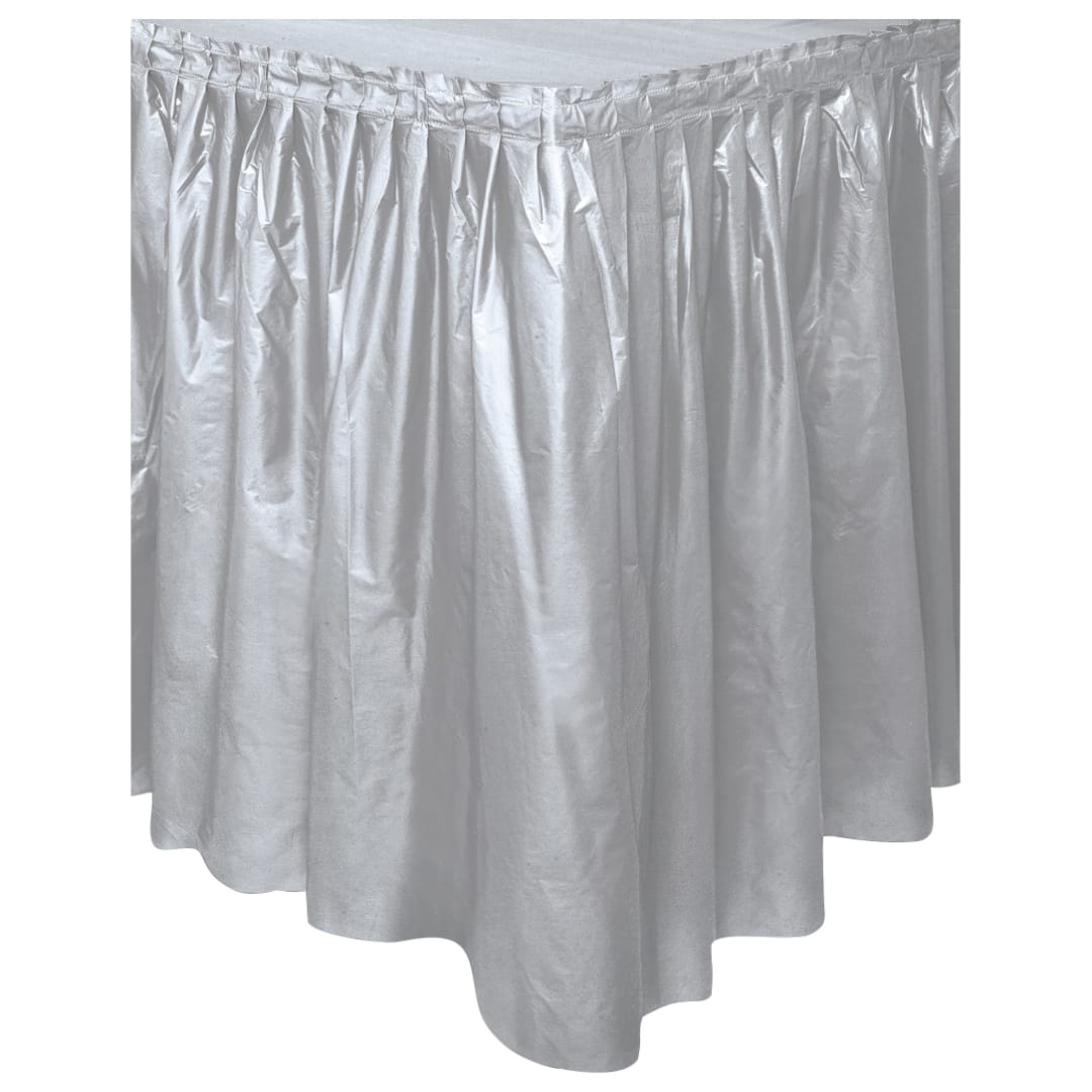 Silver Solid Plastic Table Skirt, 29" x 14 ft