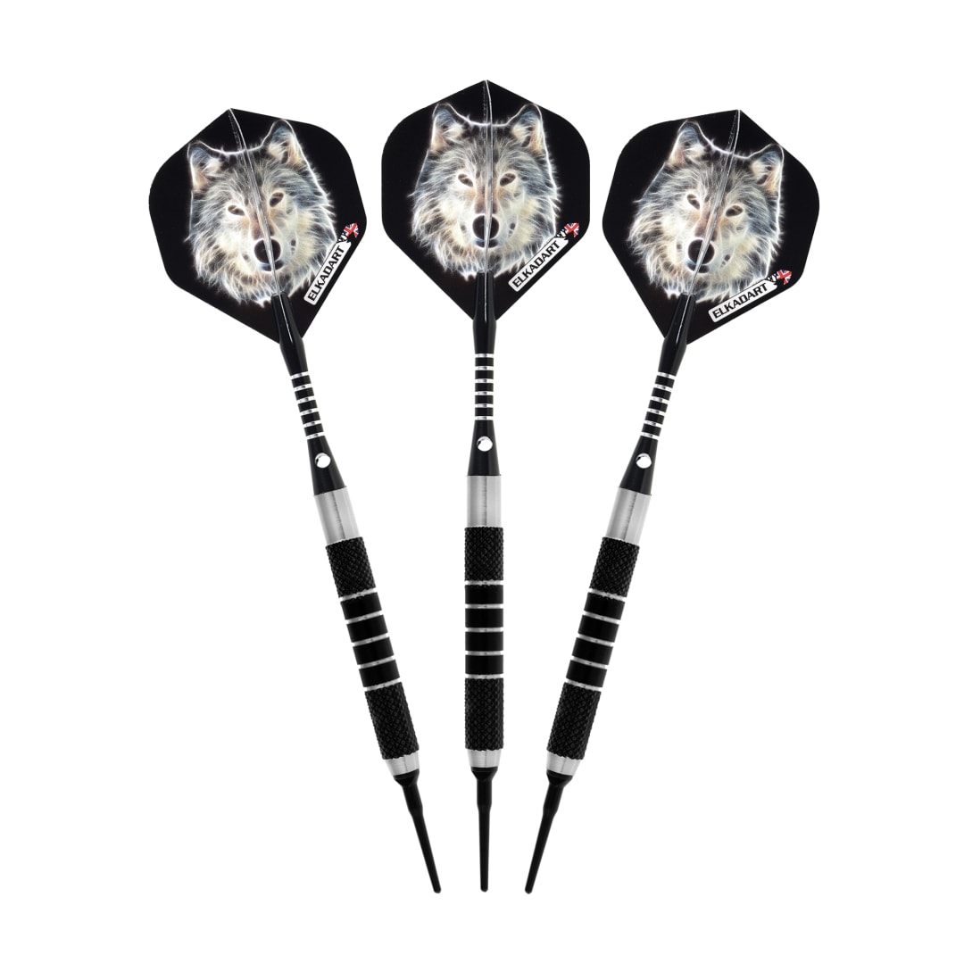 Elkadart Lone Wolf Soft Tip Darts Silver With Black Knurling 18 Grams