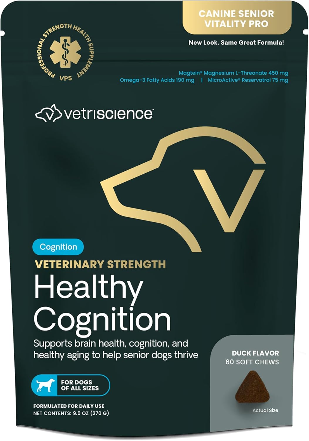 VS VET STRENGTH Healthy Cognition Chews, Senior Dogs, Duck, 60ct