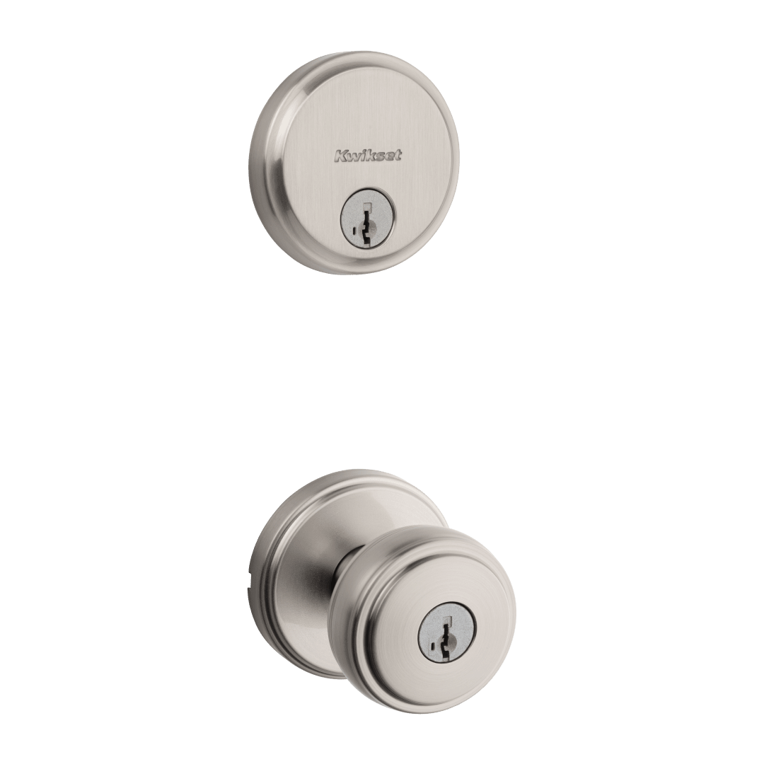 991 Sora Keyed Entry Knob and Single Cylinder Deadbolt Combo Pack featuring SmartKey Security™ in Satin Nickel
