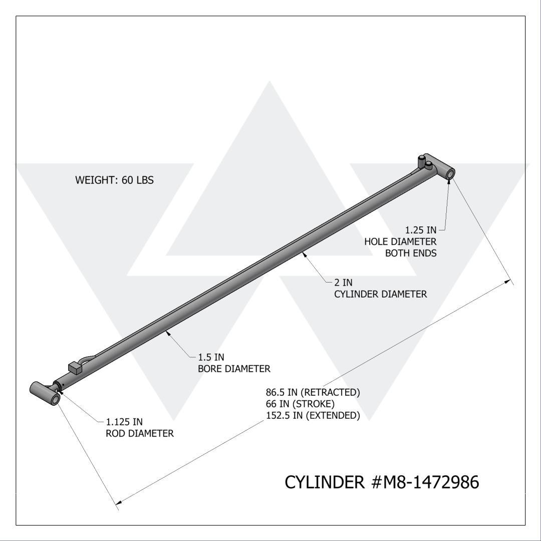 Wastebuilt® Replacement for McNeilus Reach Cylinder, ZR (1.5" X 1.125 X 152.5")