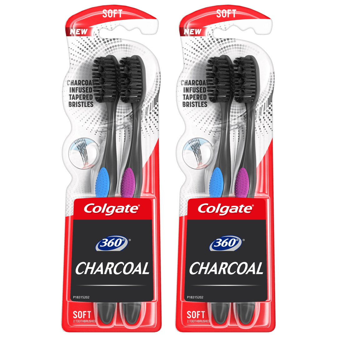 Colgate 360 Whole Mouth Clean Charcoal soft adult manual Toothbrush, 4pk