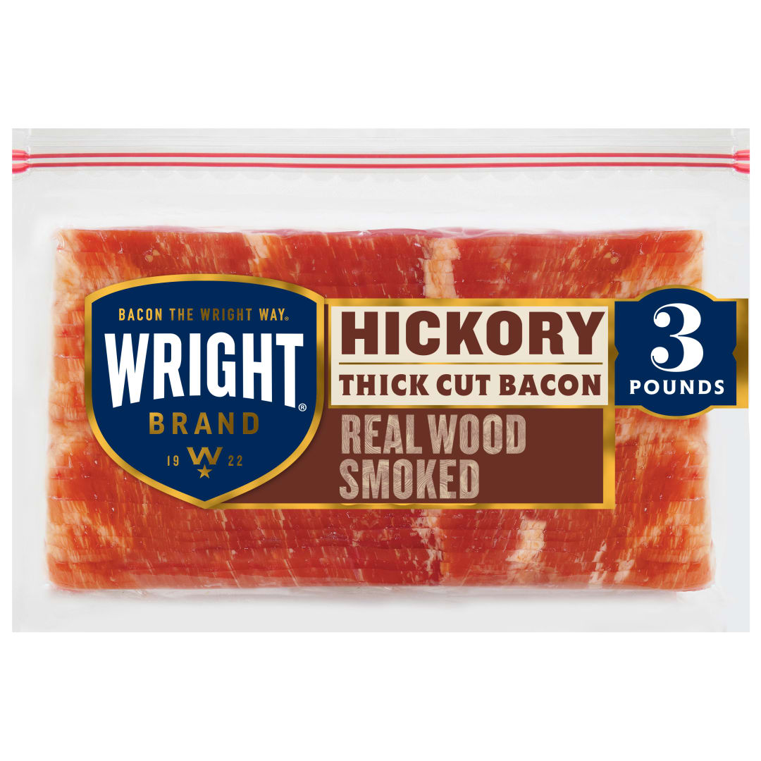 Wright Brand Hickory Real Wood Smoked Thick Cut Bacon, 48 oz Stack Pack