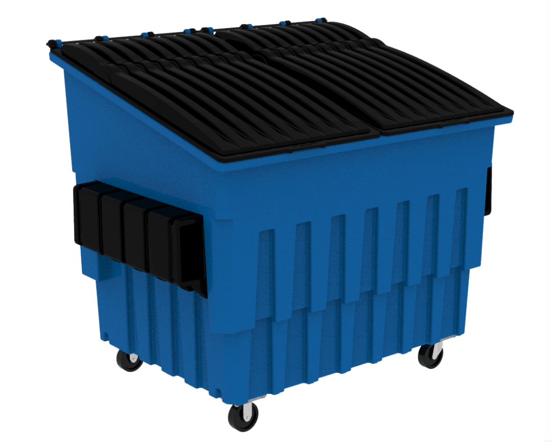 4 Cubic Yard 2000 lbs. Capacity Front Load Container (2 Standard Casters and 2 Swivel Casters) - Blue