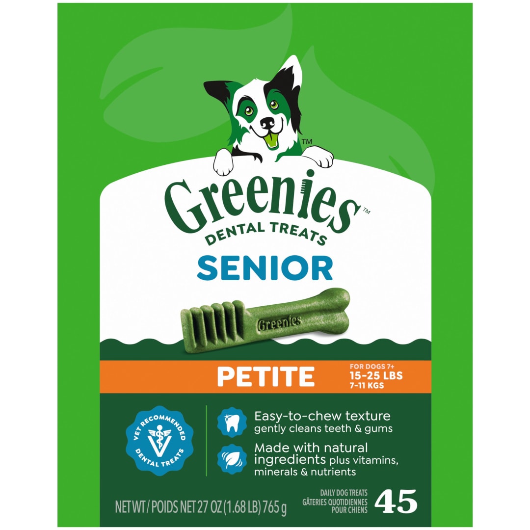 GREENIES Aging Care Petite Natural Dog Dental Care Chews Oral Health Dog Treats, 27 oz. Pack (45 Treats)