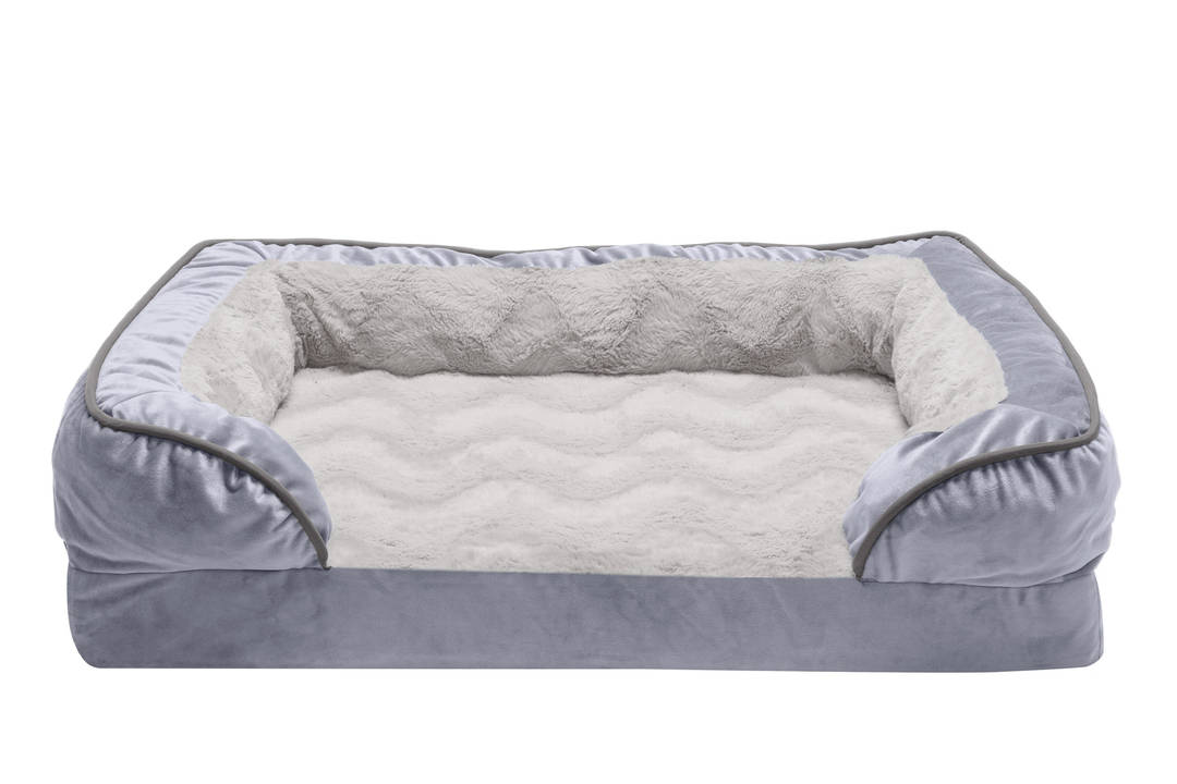 FurHaven Velvet Waves Perfect Comfort Sofa Pet Bed, Granite Gray, Medium