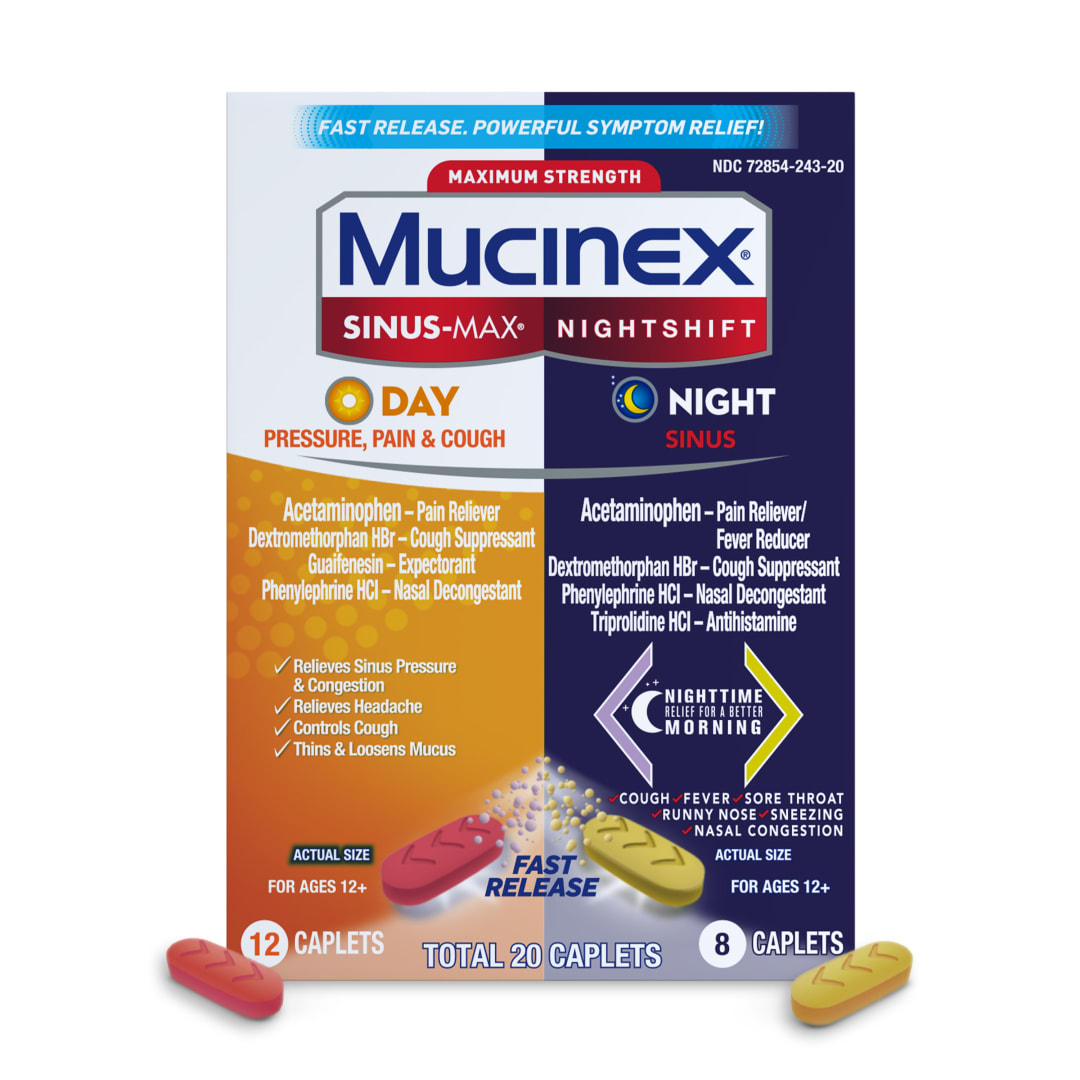 MUCINEX® SINUS-MAX® Pressure, Pain & Cough & Nightshift® Sinus Caplets - 24/20 ct.