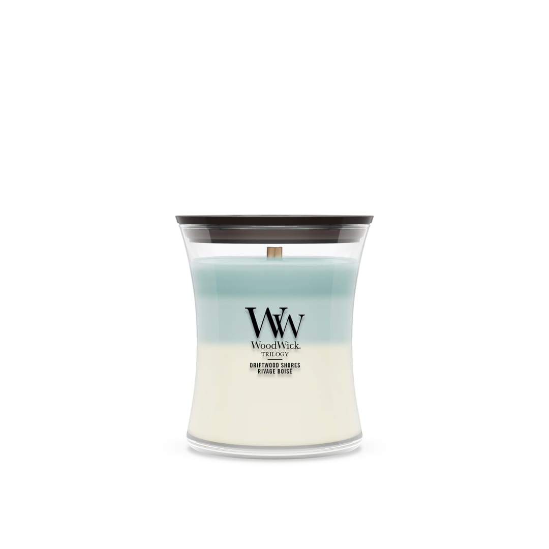 WoodWick Vela perfumada | Vela de tamaño mediano en forma de reloj de arena | Driftwood Shores | Regalos perfectos para mujeres