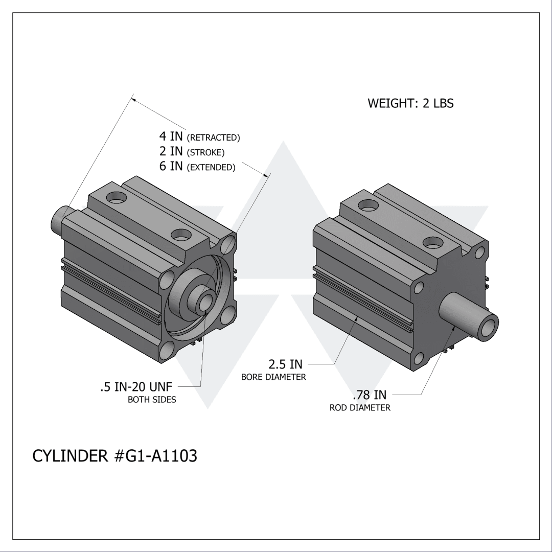 Galbreath™ Air Cylinder 2.5" .Diameter./Double Rod