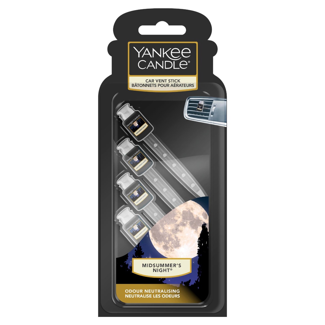 Yankee Candle Vent Sticks Ambientadores para coche | Midsummer's Night | 4 unidades | Se fijan a las rejillas de ventilación del vehículo