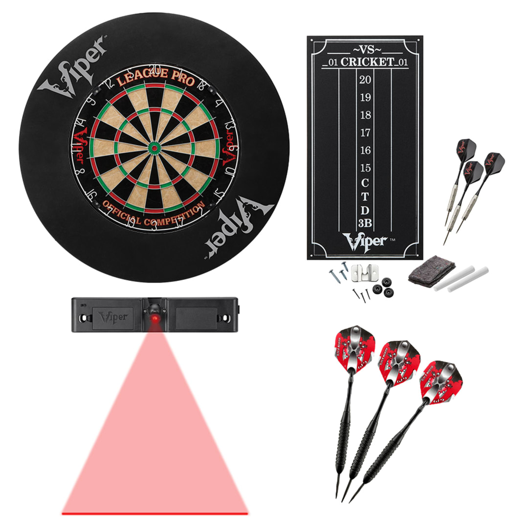 Viper League Pro Sisal Dartboard Starter Kit, Viper Black Mariah Steel Tip Darts 22 Grams, Throw Line Light, and Viper Wall Defender