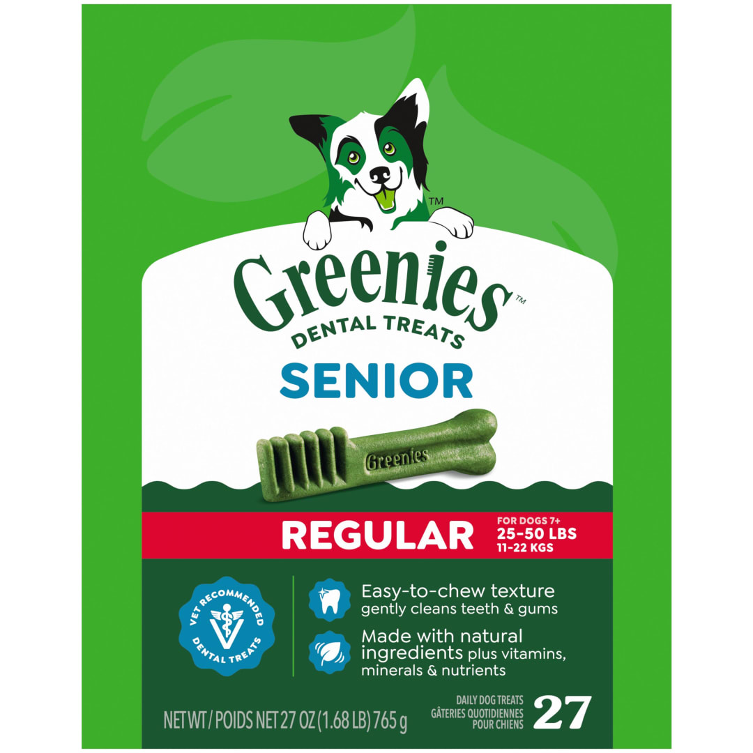 GREENIES Aging Care Regular Natural Dog Dental Care Chews Oral Health Dog Treats, 27 oz. Pack (27 Treats)
