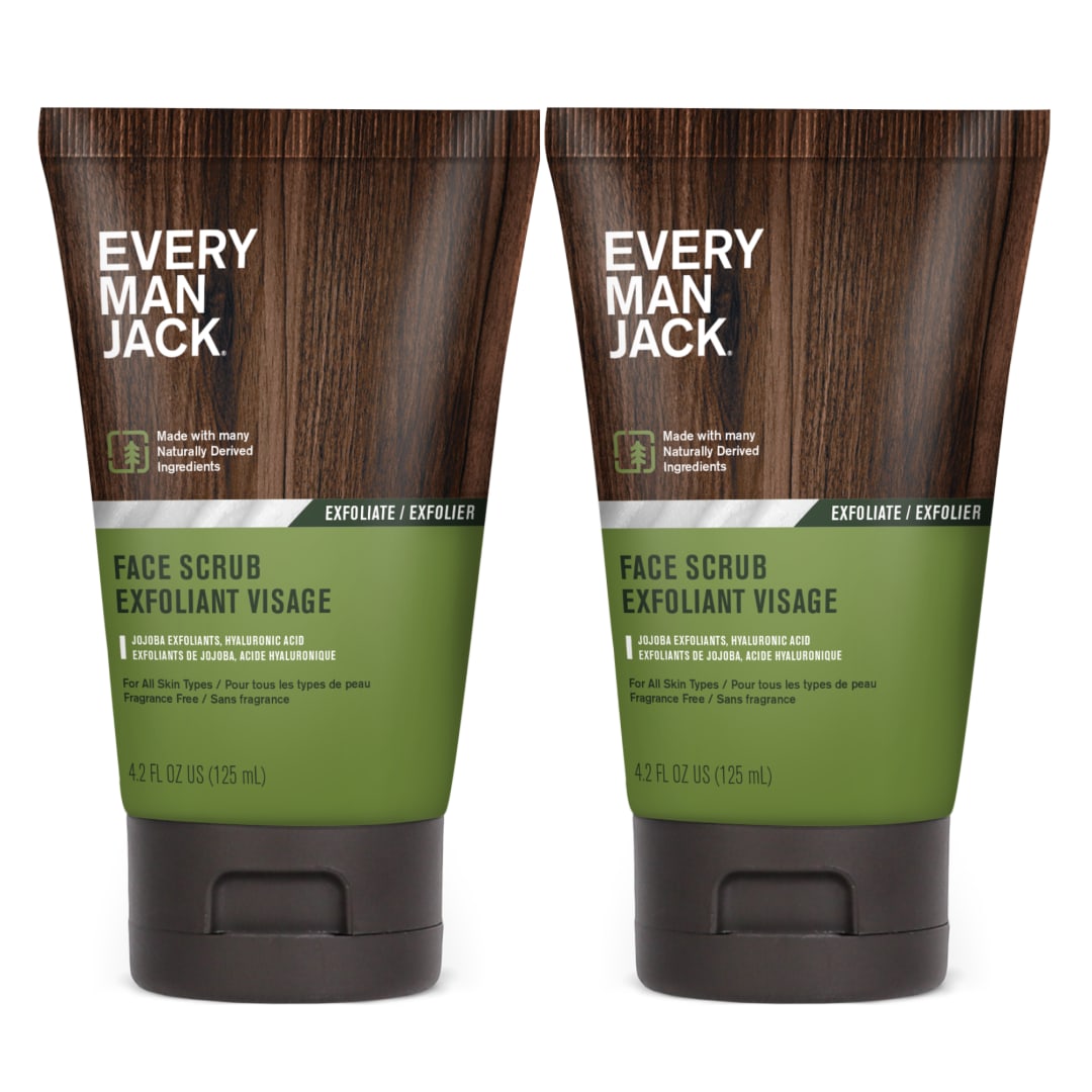 Every Man Jack Gentle Exfoliating Face Scrub For Men- Exfoliate Away Dead Skin, Moisturize, and Revive Tired Skin with Jojoba Beads, Hyaluronic Acid, and Caffeine - 124 mL oz Men’s Face Scrub -Twin Pack
