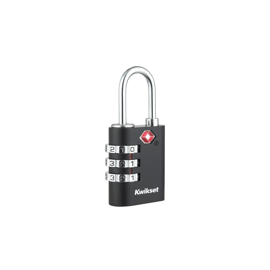 Kwikset TSA Approved Combination Luggage Lock, 3-Digit, Round Body, 1-3/16 in Body, 1 Pack, Black