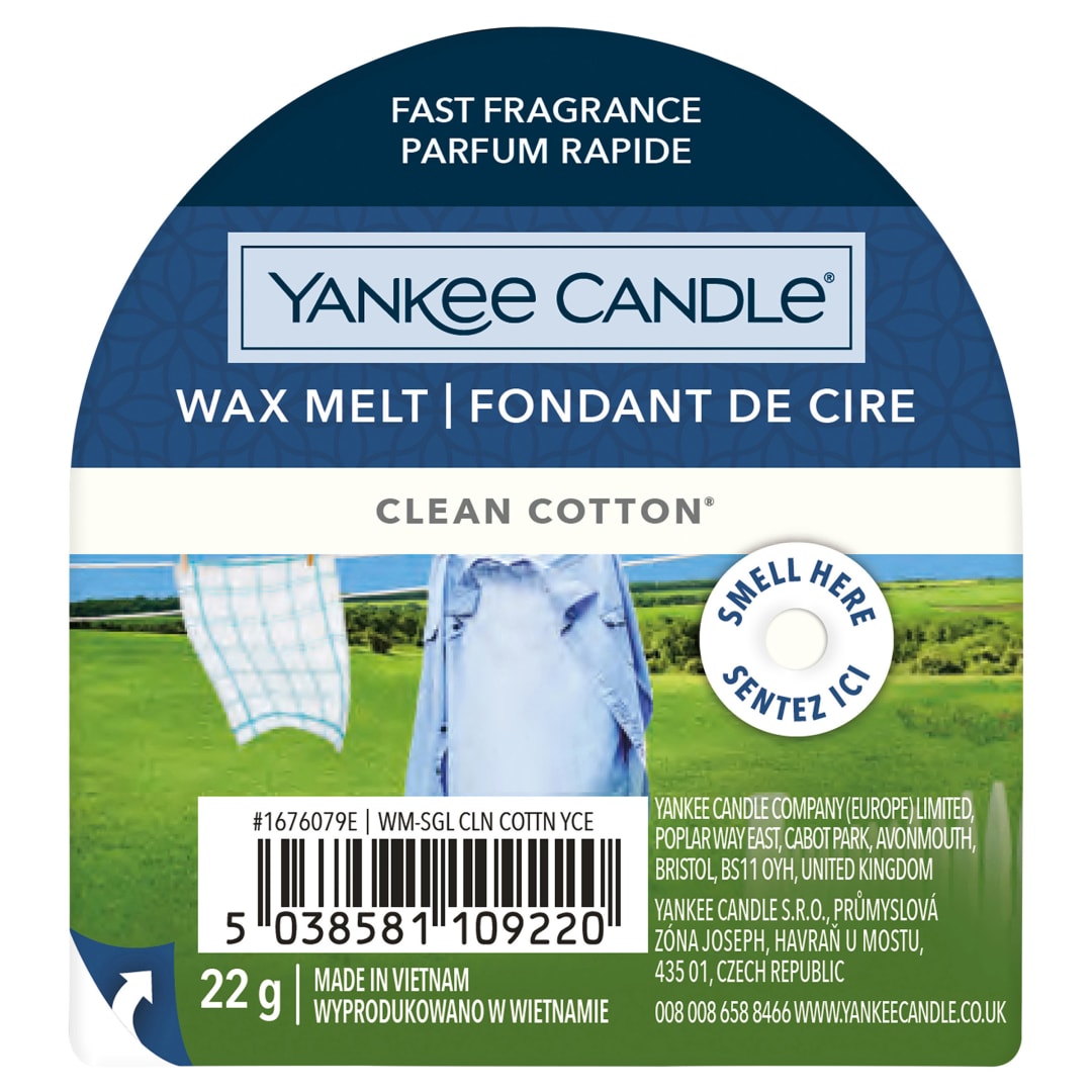 Yankee Candle Cera fundida | Algodón limpio | Hasta 8 horas de fragancia | 1 unidad