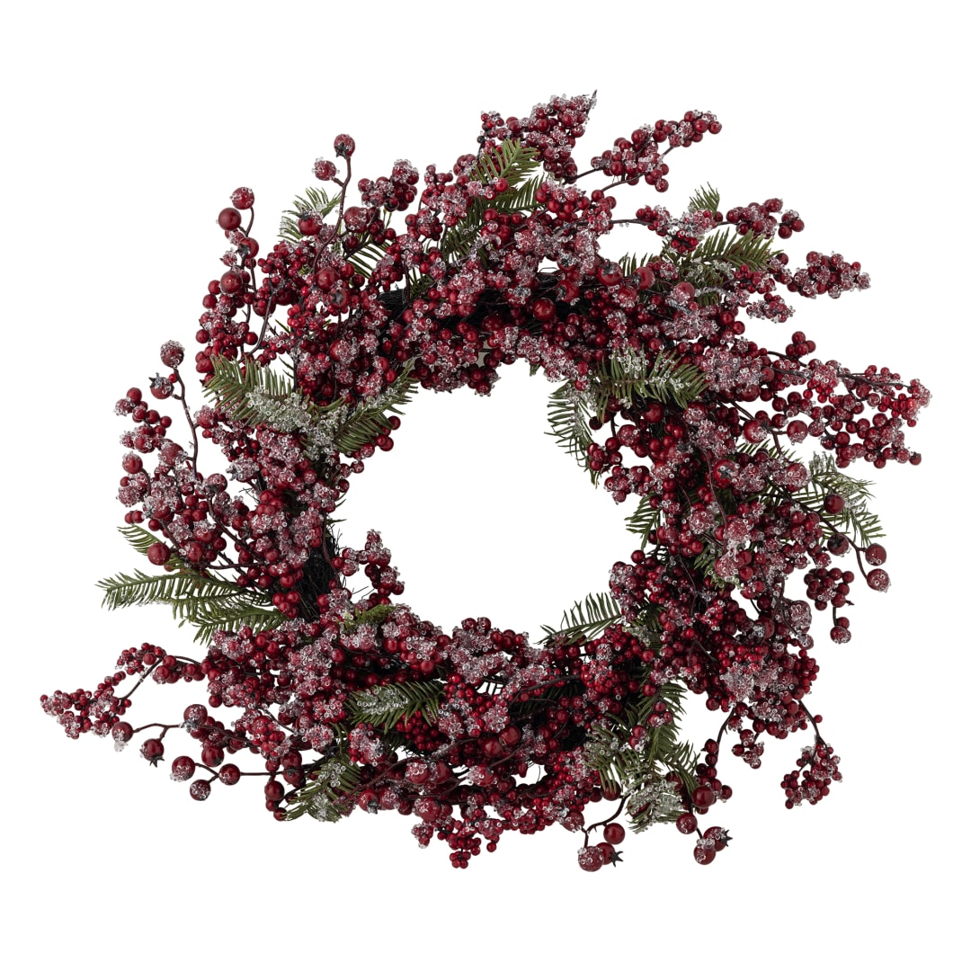 82073066 - Winter Berry Wreath, Red, Artificial Flowers STOCK: 24
