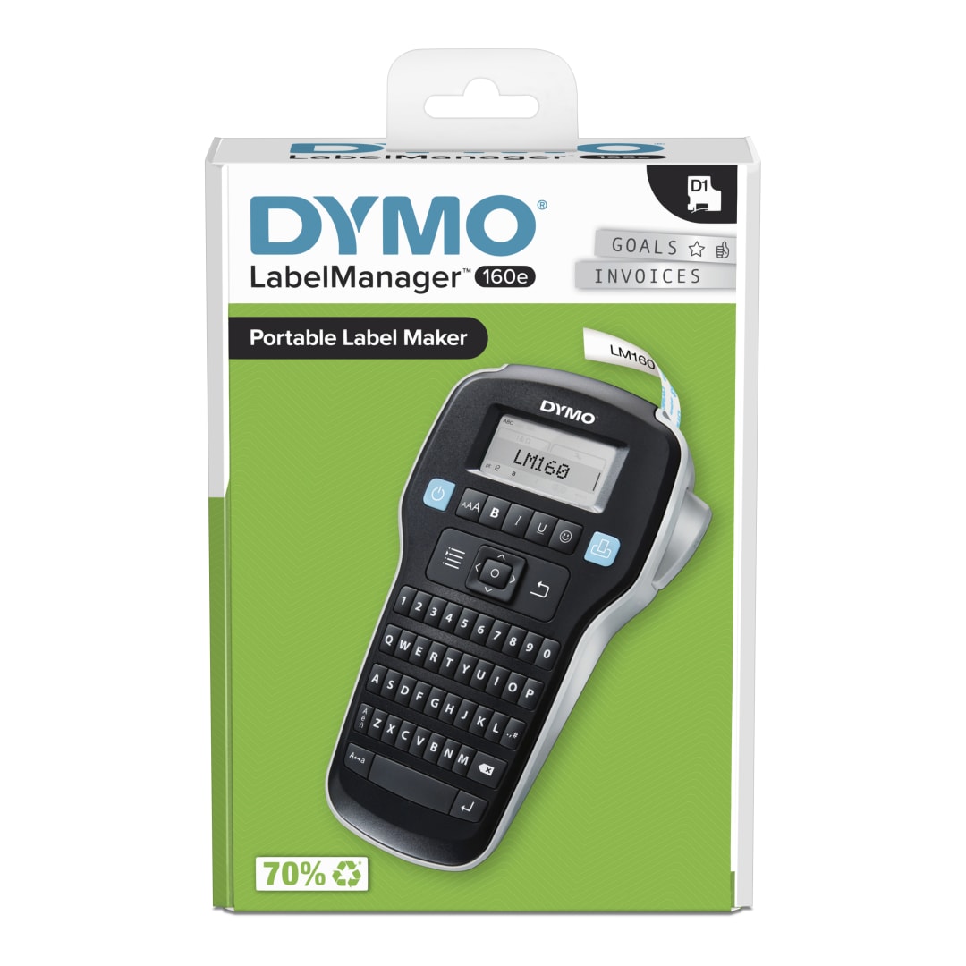 DYMO® LabelManager 160e Portable Label Maker, Easy-to-Use, One-Touch Smart Keys, QWERTY Keyboard, Large Display, For Home & Office Organization