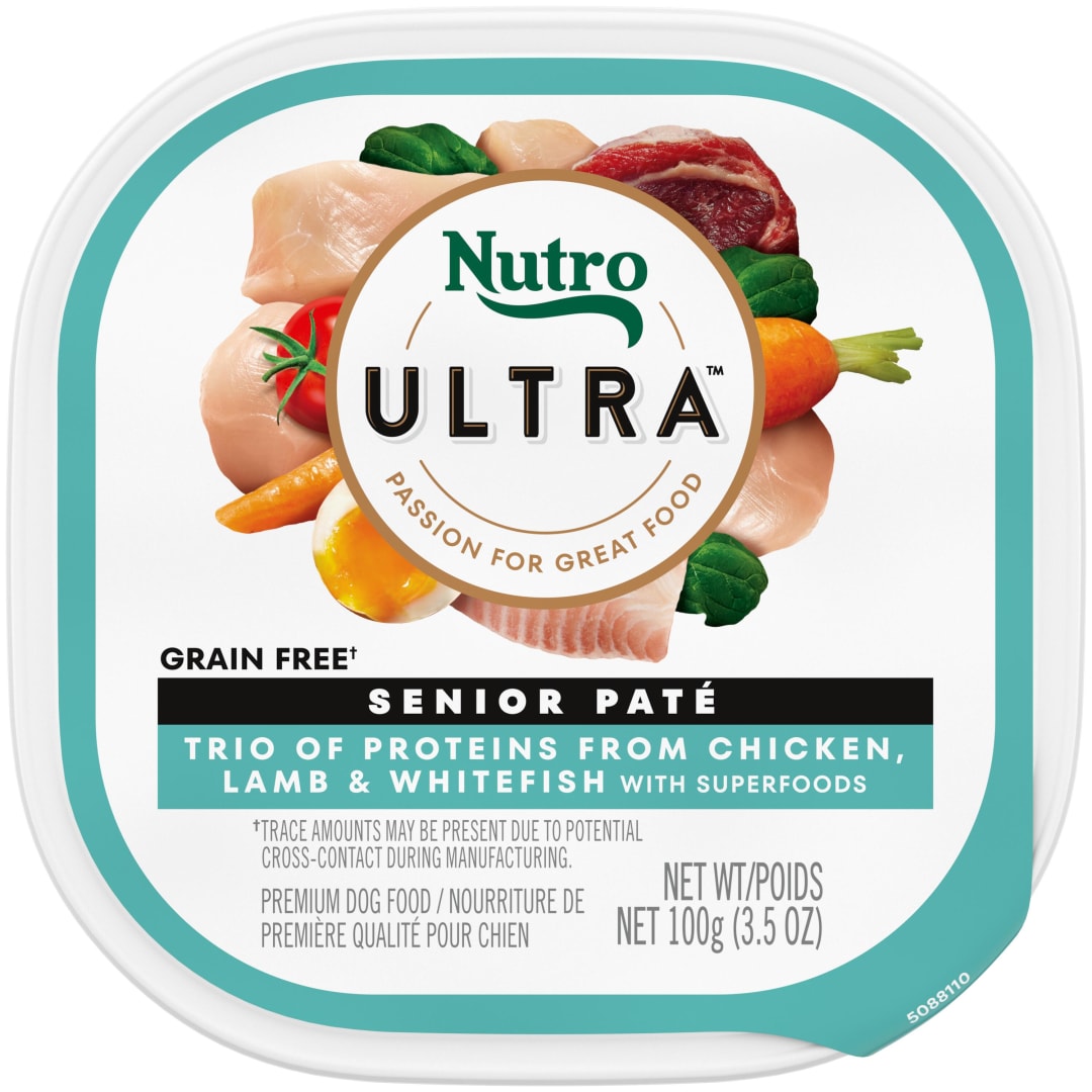 NUTRO ULTRA Senior Grain Free Soft Wet Dog Food, Trio of Proteins Chicken, Lamb & Whitefish Paté with Superfoods, (24) 3.5 oz. Trays