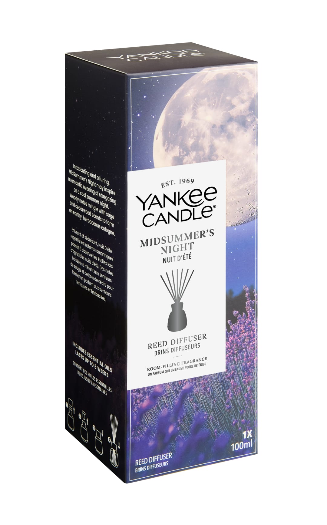 Yankee Candle Difusor de varillas | Midsummer's Night | Para espacios pequeños a medianos | Hasta 10 semanas de fragancia