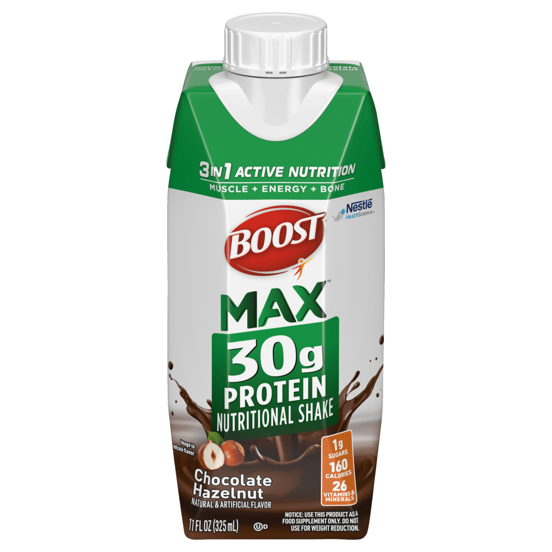 BOOST Max Protein Nutritional Shake, Chocolate Hazelnut, 30g Protein, 18 -11 FL OZ (325 mL) Cartons