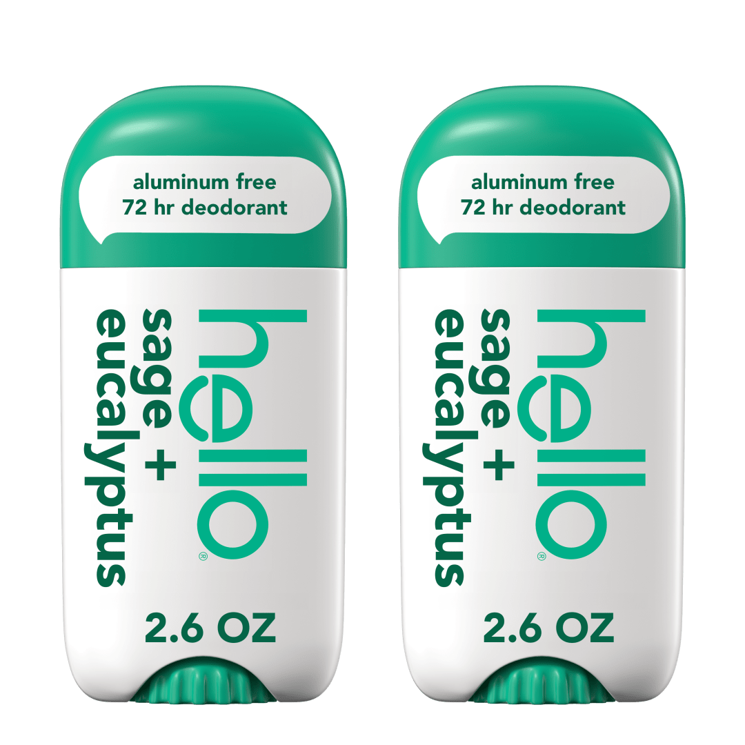 hello Sage + Eucalyptus Aluminum Free Deodorant for Women and Men, 72-Hour Deodorant, Only 9 Ingredients, Baking Soda Free, Enriched with Shea Butter, Vegan, 2.6 oz Stick Deodorant (2 Pack)