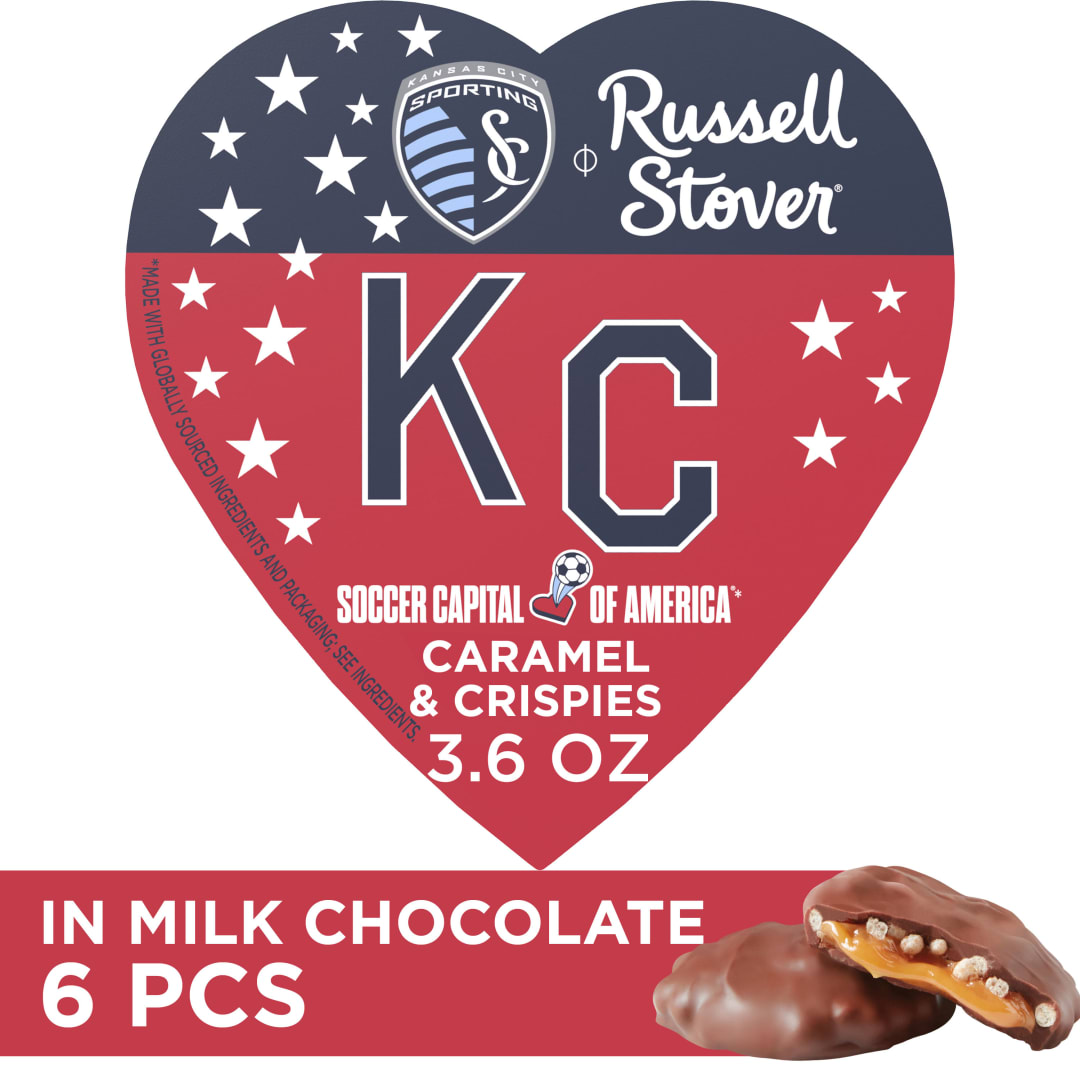 RUSSELL STOVER Soccer Capital of America® Crispies & Honey Caramel Milk Chocolate Heart Gift Box, 4.6 oz.