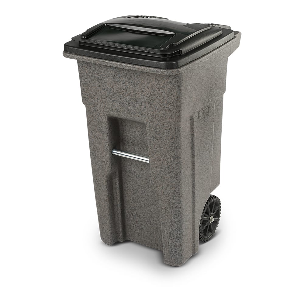 32 Gal. Graystone Trash Can with Wheels and Attached Lid